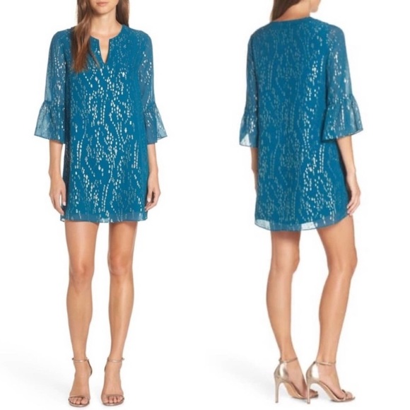 Lilly Pulitzer Elenora Silk Dress Inky Tidal Fish Clip Chiffon NWT - Picture 5 of 6